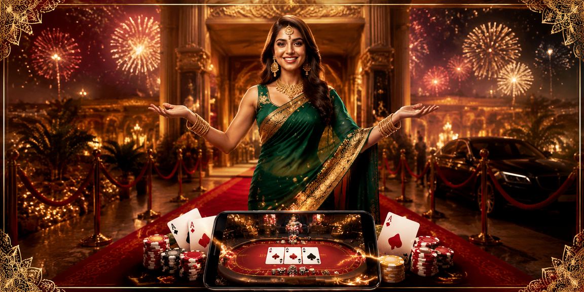Indian player enjoying poker game in traditional saree